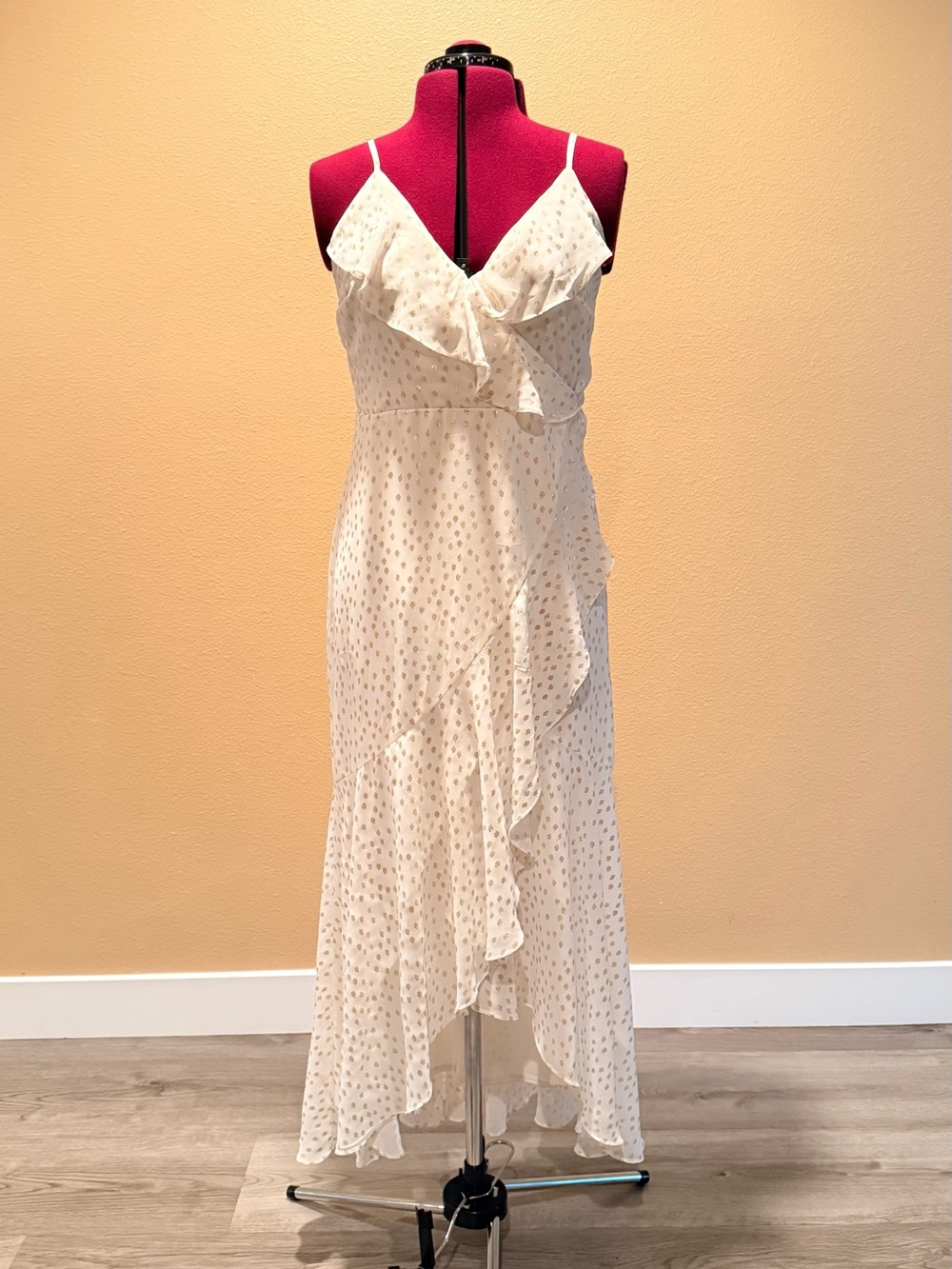 MSK Cream Ruffle Spotted Midi Dress - NWT